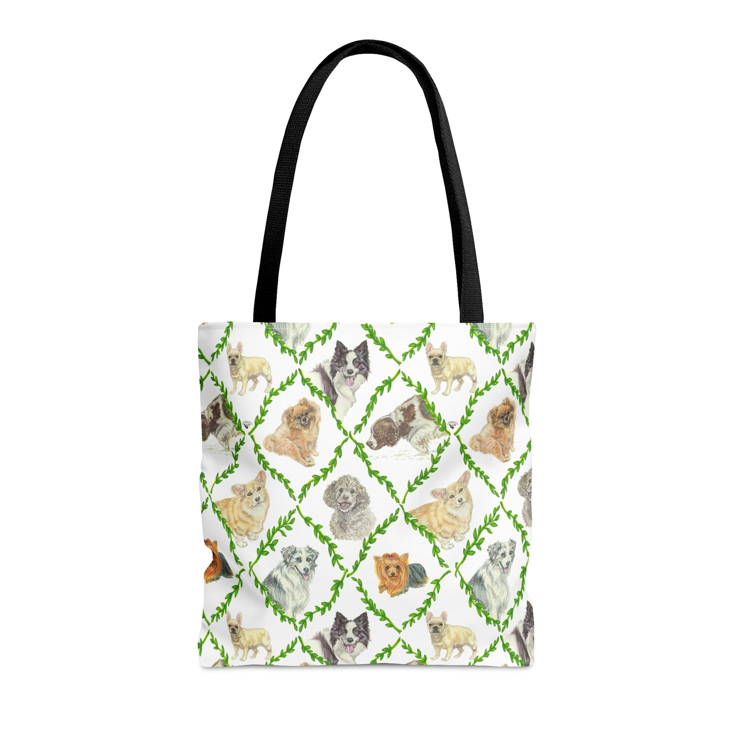 Tote Bag (AOP) - Laurel Dogs_Macro print_Hunter green